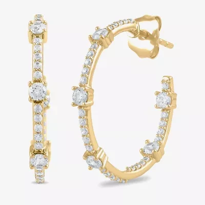 Womens 1 CT. T.W. Lab Grown White Diamond 10K Gold 25.8mm Hoop Earrings