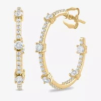 Womens 1 CT. T.W. Lab Grown White Diamond 10K Gold 25.8mm Hoop Earrings