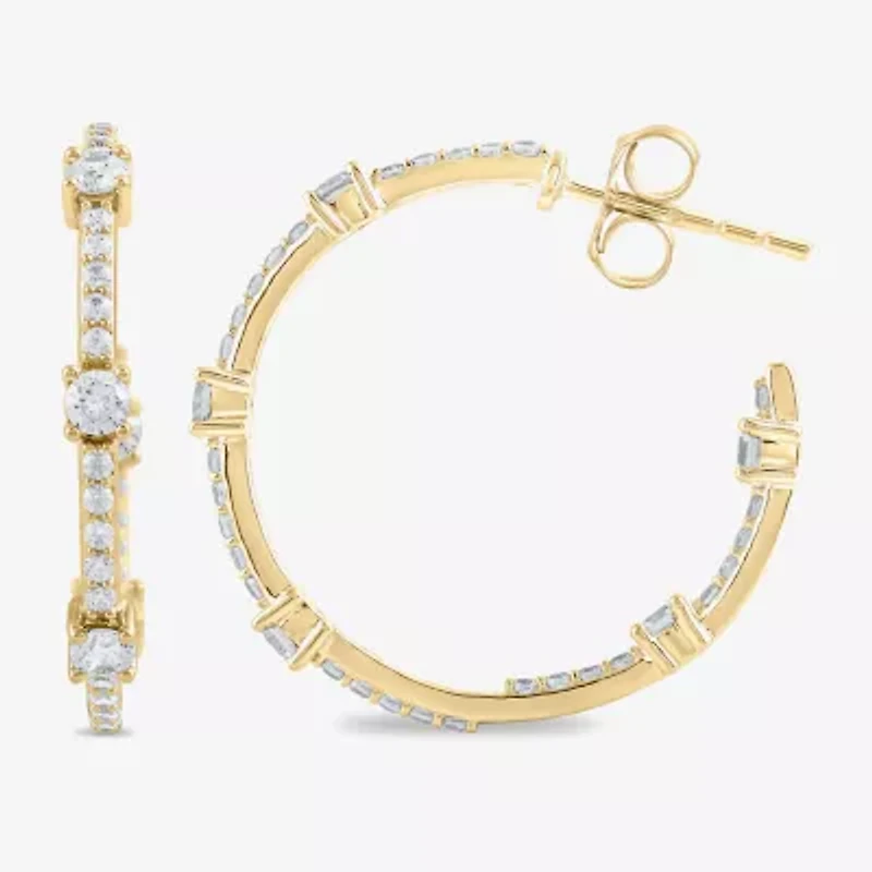 Womens 1 CT. T.W. Lab Grown White Diamond 10K Gold 25.8mm Hoop Earrings