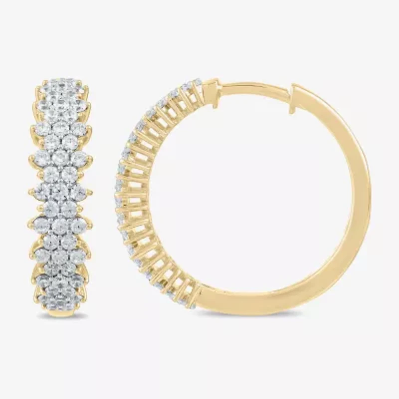 Womens 1 CT. T.W. Lab Grown White Diamond 10K Gold 20.5mm Hoop Earrings