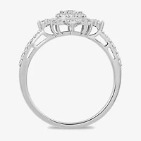 Womens 1/ CT. T.W. Lab Grown White Diamond 10K Gold Side Stone Cocktail Ring