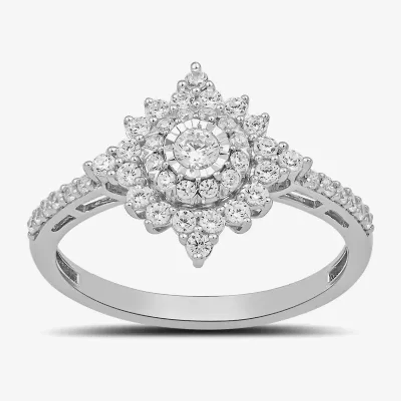 Womens 1/ CT. T.W. Lab Grown White Diamond 10K Gold Side Stone Cocktail Ring