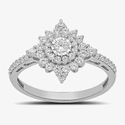 Womens 1/ CT. T.W. Lab Grown White Diamond 10K Gold Side Stone Cocktail Ring