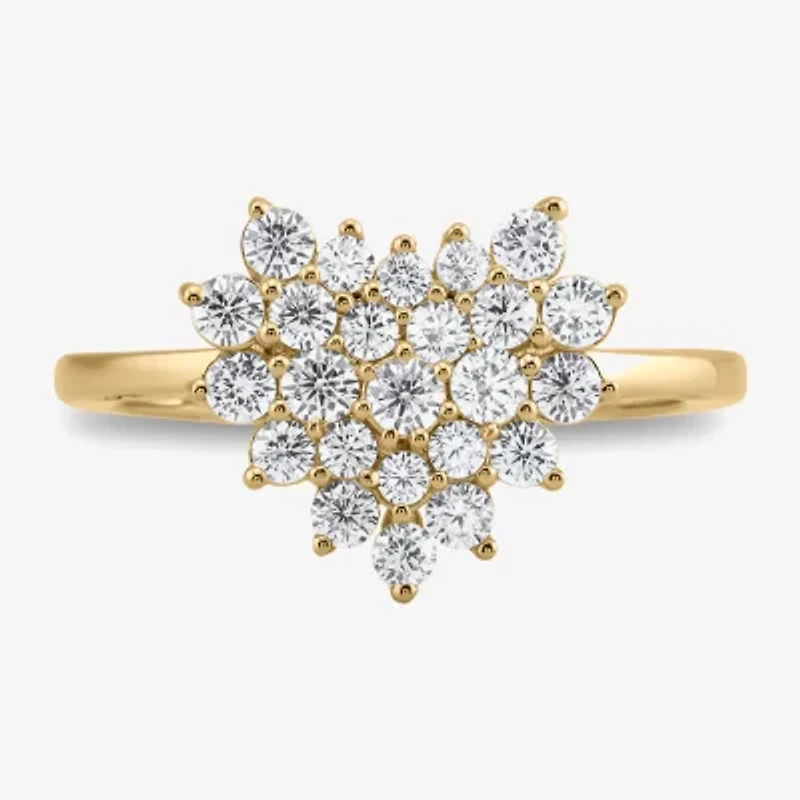 Womens 3/4 CT. T.W. Lab Grown White Diamond 10K Gold Heart Cluster Cocktail Ring