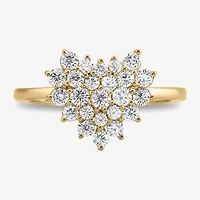 Womens 3/4 CT. T.W. Lab Grown White Diamond 10K Gold Heart Cluster Cocktail Ring