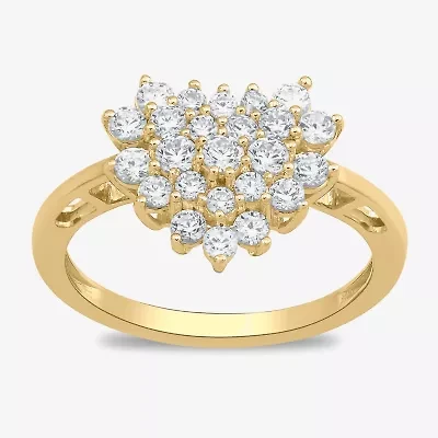 Womens 3/4 CT. T.W. Lab Grown White Diamond 10K Gold Heart Cluster Cocktail Ring