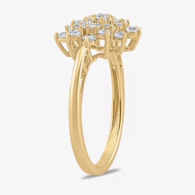 Womens 3/4 CT. T.W. Lab Grown White Diamond 10K Gold Heart Cluster Cocktail Ring