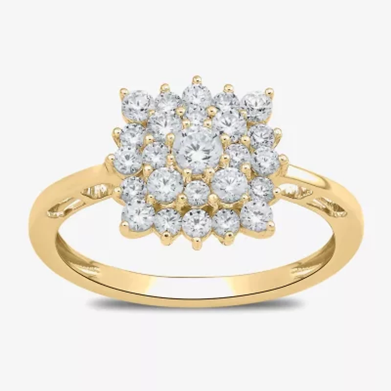 Womens 3/4 CT. T.W. Lab Grown White Diamond 10K Gold Cluster Cocktail Ring