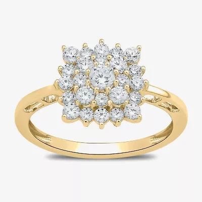 Womens 3/4 CT. T.W. Lab Grown White Diamond 10K Gold Cluster Cocktail Ring