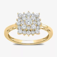 Womens 3/4 CT. T.W. Lab Grown White Diamond 10K Gold Cluster Cocktail Ring