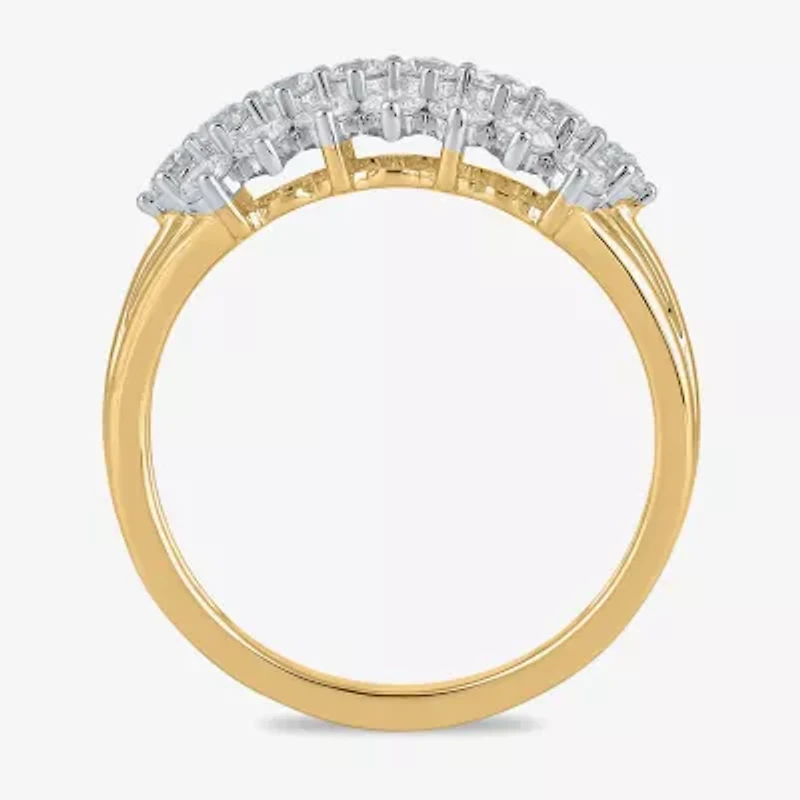 Womens 1 CT. T.W. Lab Grown White Diamond 10K Gold Cluster Cocktail Ring