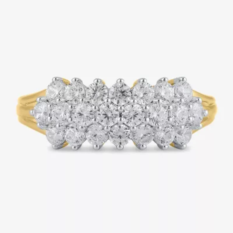 Womens 1 CT. T.W. Lab Grown White Diamond 10K Gold Cluster Cocktail Ring