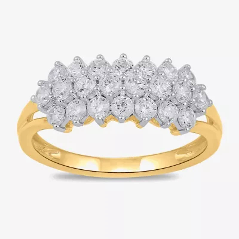 Womens 1 CT. T.W. Lab Grown White Diamond 10K Gold Cluster Cocktail Ring