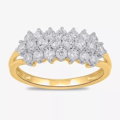 Womens 1 CT. T.W. Lab Grown White Diamond 10K Gold Cluster Cocktail Ring