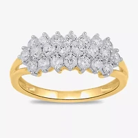 Womens 1 CT. T.W. Lab Grown White Diamond 10K Gold Cluster Cocktail Ring