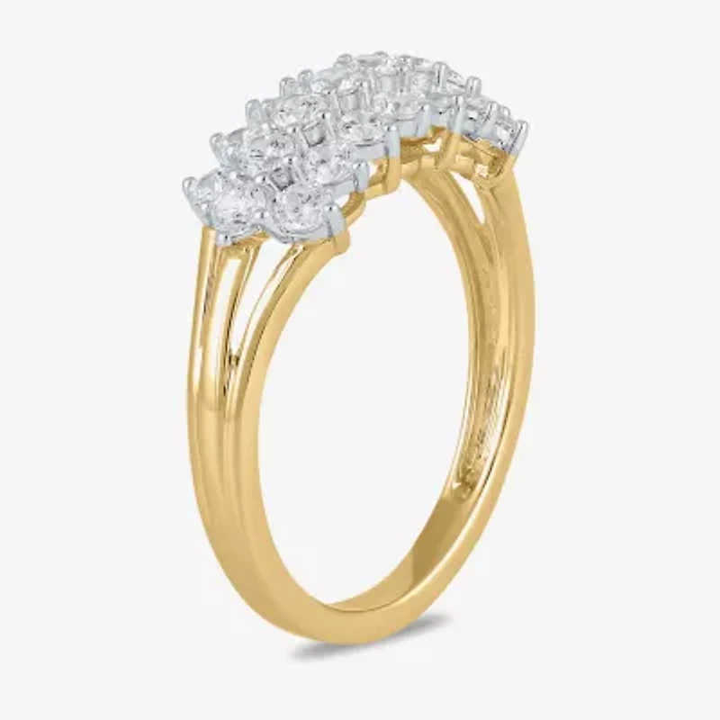 Womens 1 CT. T.W. Lab Grown White Diamond 10K Gold Cluster Cocktail Ring
