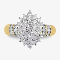 Womens 1 CT. T.W. Lab Grown White Diamond 10K Gold Cluster Side Stone Cocktail Ring