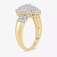 Womens 1 CT. T.W. Lab Grown White Diamond 10K Gold Cluster Side Stone Cocktail Ring