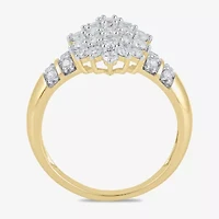 Womens 1 CT. T.W. Lab Grown White Diamond 10K Gold Cluster Side Stone Cocktail Ring