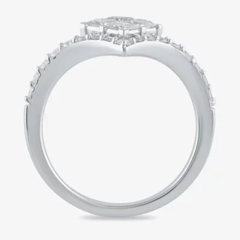 Womens 1 CT. T.W. Lab Grown White Diamond 10K Gold Side Stone Cocktail Ring