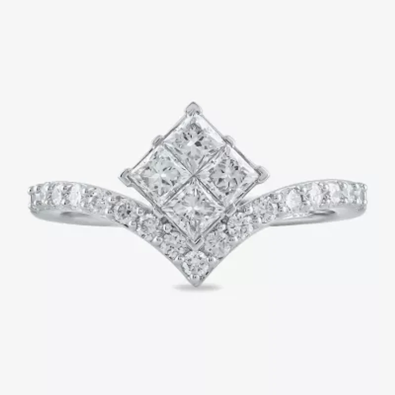 Womens 1 CT. T.W. Lab Grown White Diamond 10K Gold Side Stone Cocktail Ring