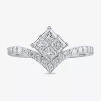 Womens 1 CT. T.W. Lab Grown White Diamond 10K Gold Side Stone Cocktail Ring