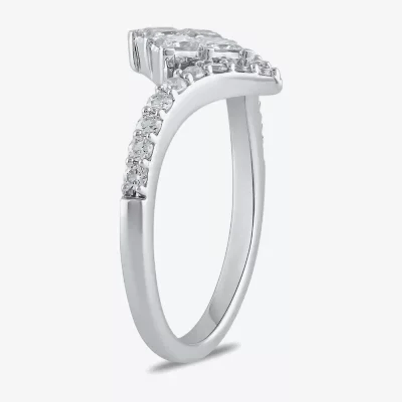 Womens 1 CT. T.W. Lab Grown White Diamond 10K Gold Side Stone Cocktail Ring