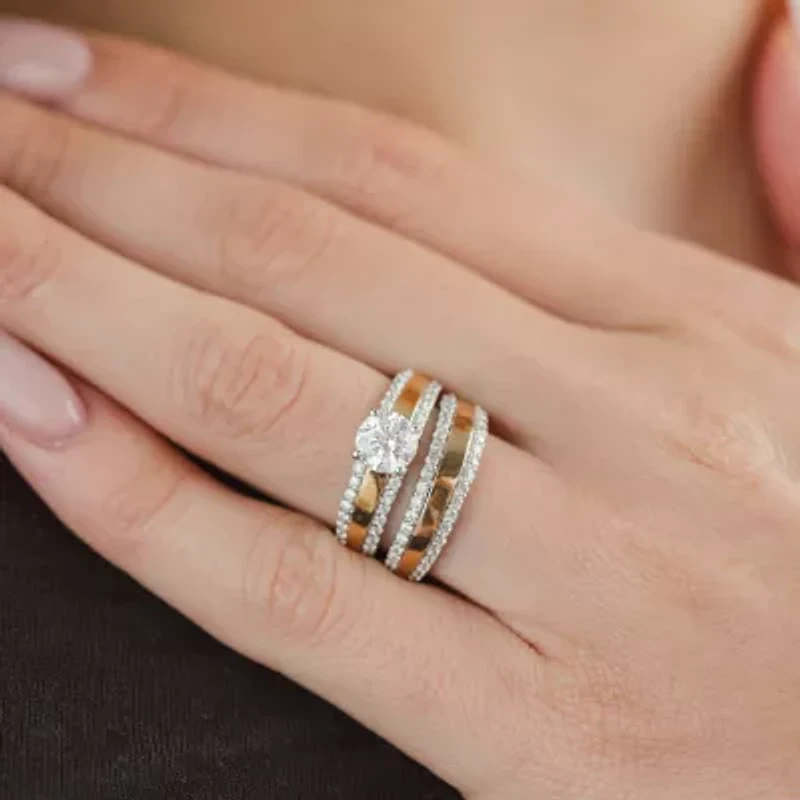 (G / Si2) Womens 2 CT. T.W. Lab Grown White Diamond 10K Gold Side Stone Bridal Set