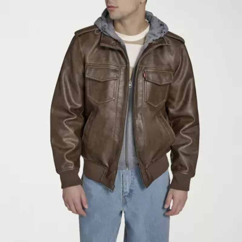 Levi's Mens Faux Leather Hooded Midweight Jacket