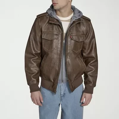 Levi's Mens Faux Leather Hooded Midweight Jacket
