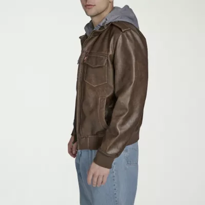 Levi's Mens Faux Leather Hooded Midweight Jacket