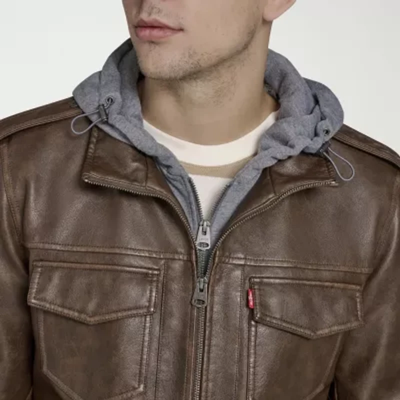 Levi's Mens Faux Leather Hooded Midweight Jacket