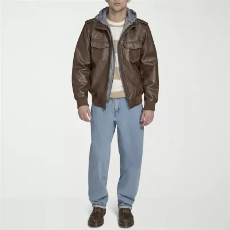 Levi's Mens Faux Leather Hooded Midweight Jacket