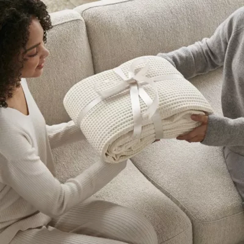 Madison Park Waffle Weave Cotton Lightweight Blanket