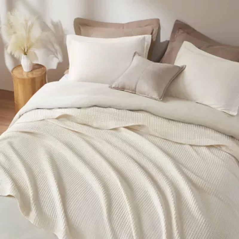 Madison Park Waffle Weave Cotton Lightweight Blanket