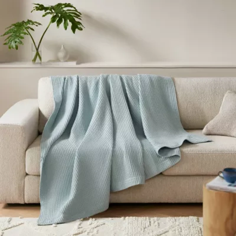 Madison Park Waffle Weave Cotton Lightweight Blanket