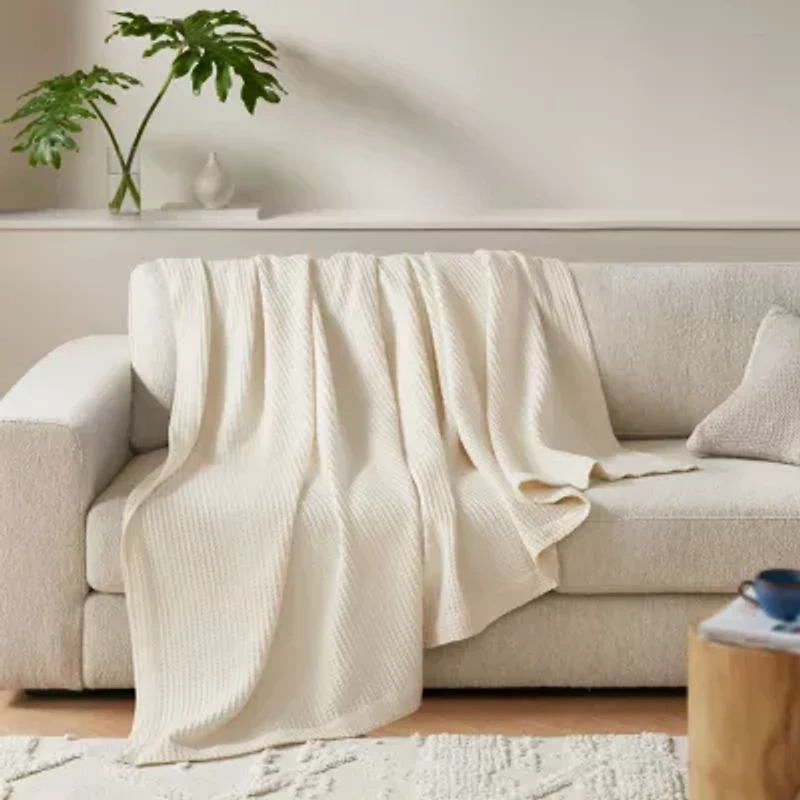 Madison Park Waffle Weave Cotton Lightweight Blanket