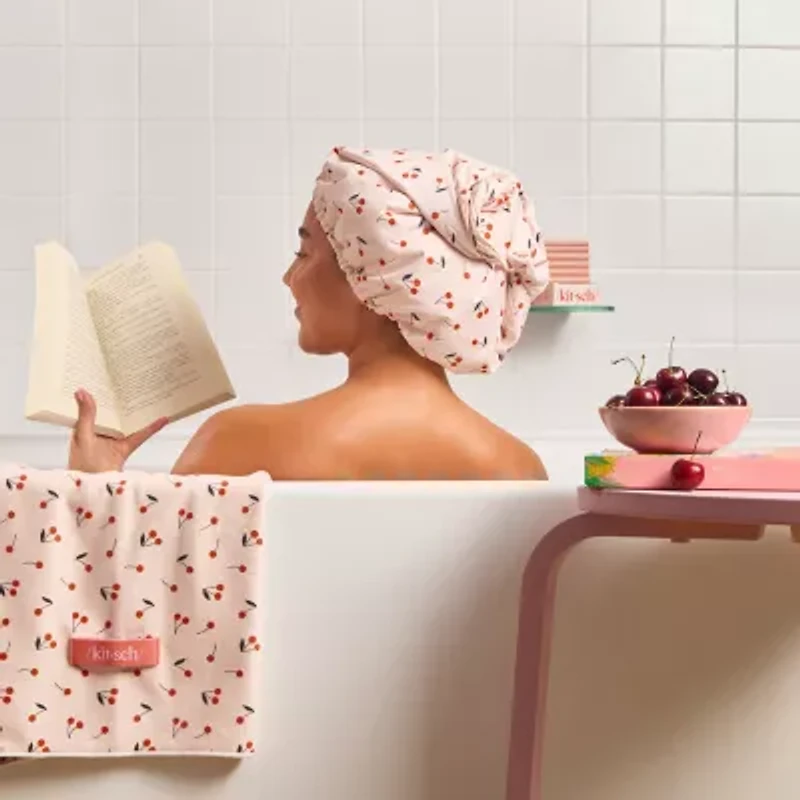 Kitsch Satin-Lined Flexi Shower Cap- Cherry Print