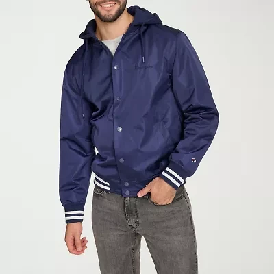 Champion Mens Wind Resistant Hooded Interior Pockets Midweight Bomber Jacket