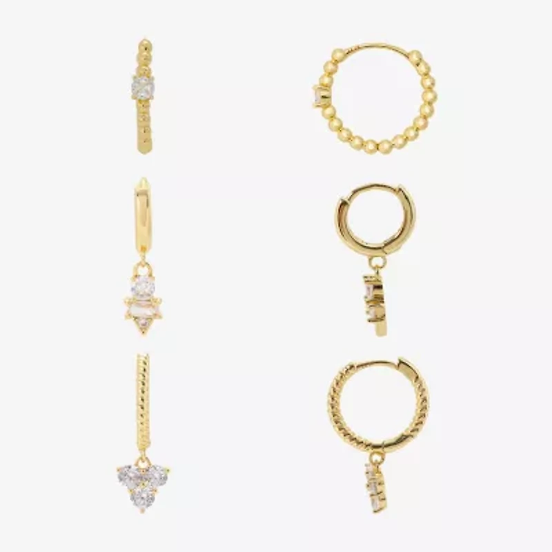 Sparkle Allure Womens Genuine Cubic Zirconia Round 3 Pair Earring Set