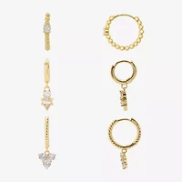 Sparkle Allure Womens Genuine Cubic Zirconia Round 3 Pair Earring Set