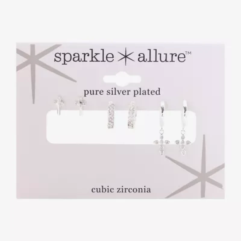 Sparkle Allure Womens Genuine Cubic Zirconia Round 3 Pair Earring Set