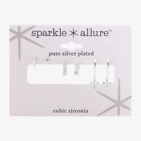 Sparkle Allure Womens Genuine Cubic Zirconia Round 3 Pair Earring Set