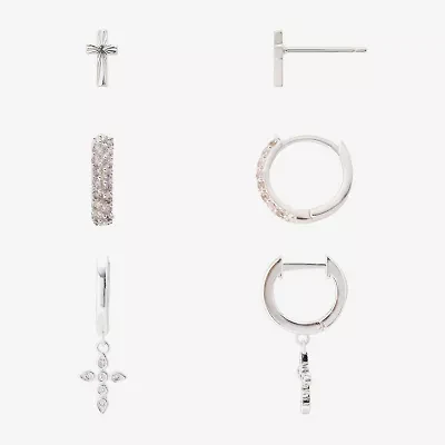 Sparkle Allure Womens Genuine Cubic Zirconia Round 3 Pair Earring Set