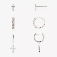 Sparkle Allure Womens Genuine Cubic Zirconia Round 3 Pair Earring Set