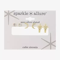 Sparkle Allure Womens Genuine Cubic Zirconia Round 3 Pair Earring Set