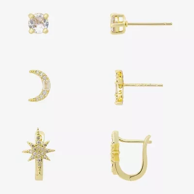 Sparkle Allure Womens Genuine Cubic Zirconia Round 3 Pair Earring Set