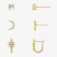 Sparkle Allure Womens Genuine Cubic Zirconia Round 3 Pair Earring Set