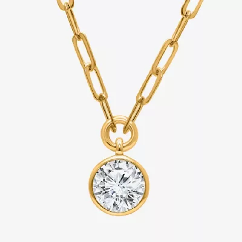 (I/Si2) Womens 1 CT. T.W. Lab Grown White Diamond 14K Gold Over Silver Round 18 Inch Pendant Necklace