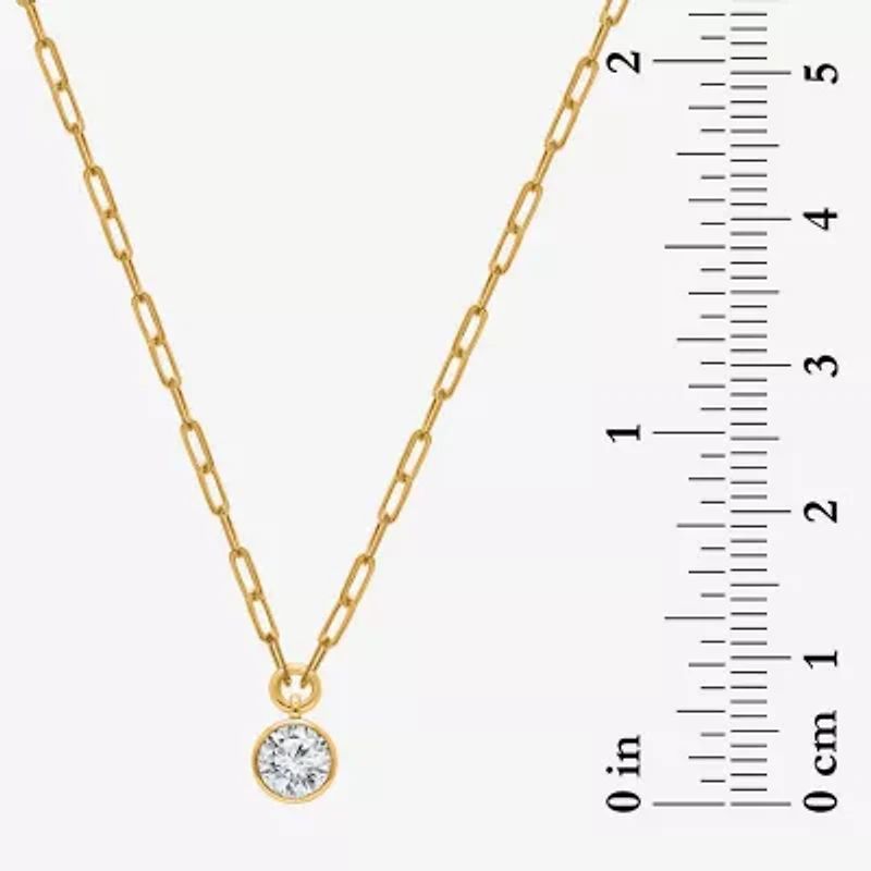 (I/Si2) Womens 1 CT. T.W. Lab Grown White Diamond 14K Gold Over Silver Round 18 Inch Pendant Necklace
